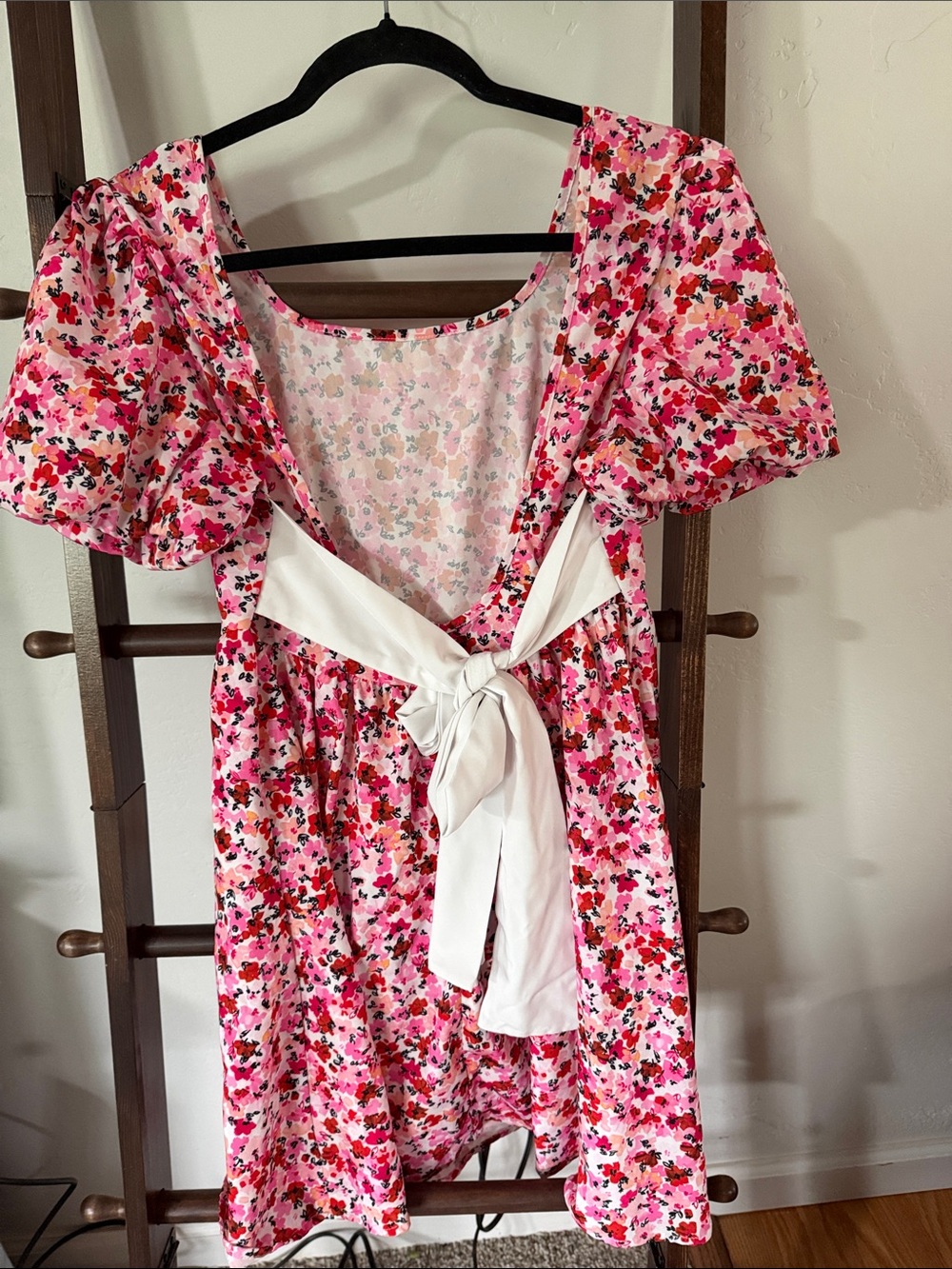 SHEIN Pink Floral Square-Neck Short Sleeve Dress - Picture 4 of 4